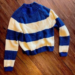 Blue and white chenille sweater